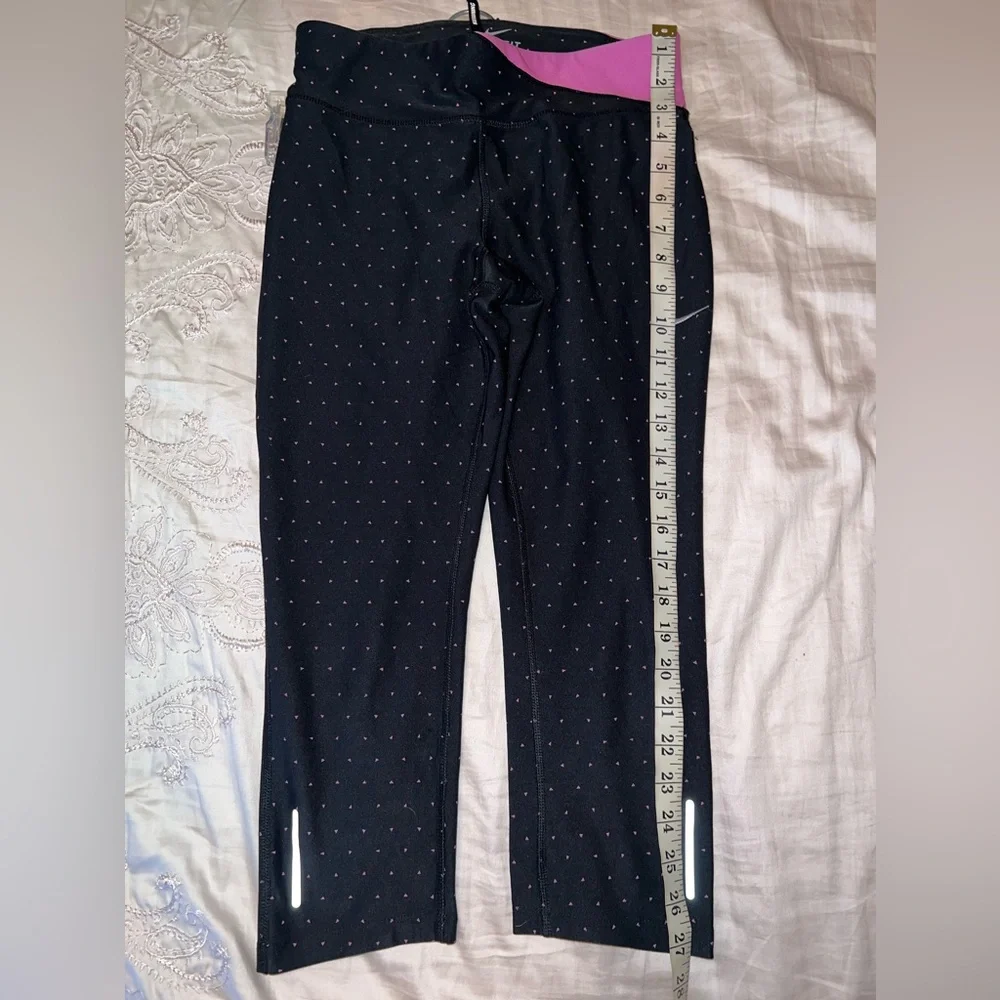 Nike Dri-FIT Capri Leggings Pink Black Polka Dot Print Size XS